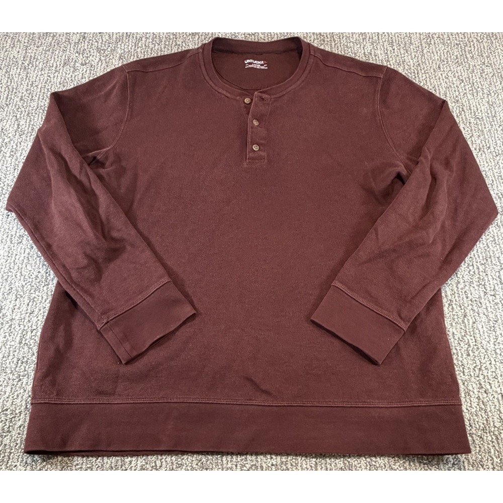 Untuckit‎ Knit Henley Shirt Mens Large Dark Red Long Sleeve Ribbed Pullover